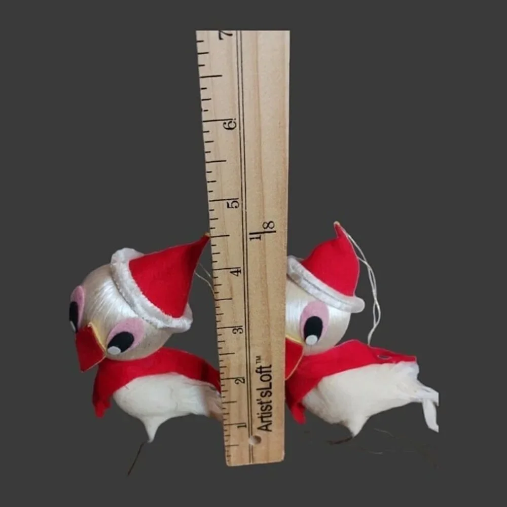 Vintage white cardinals christmas ornaments set of 2